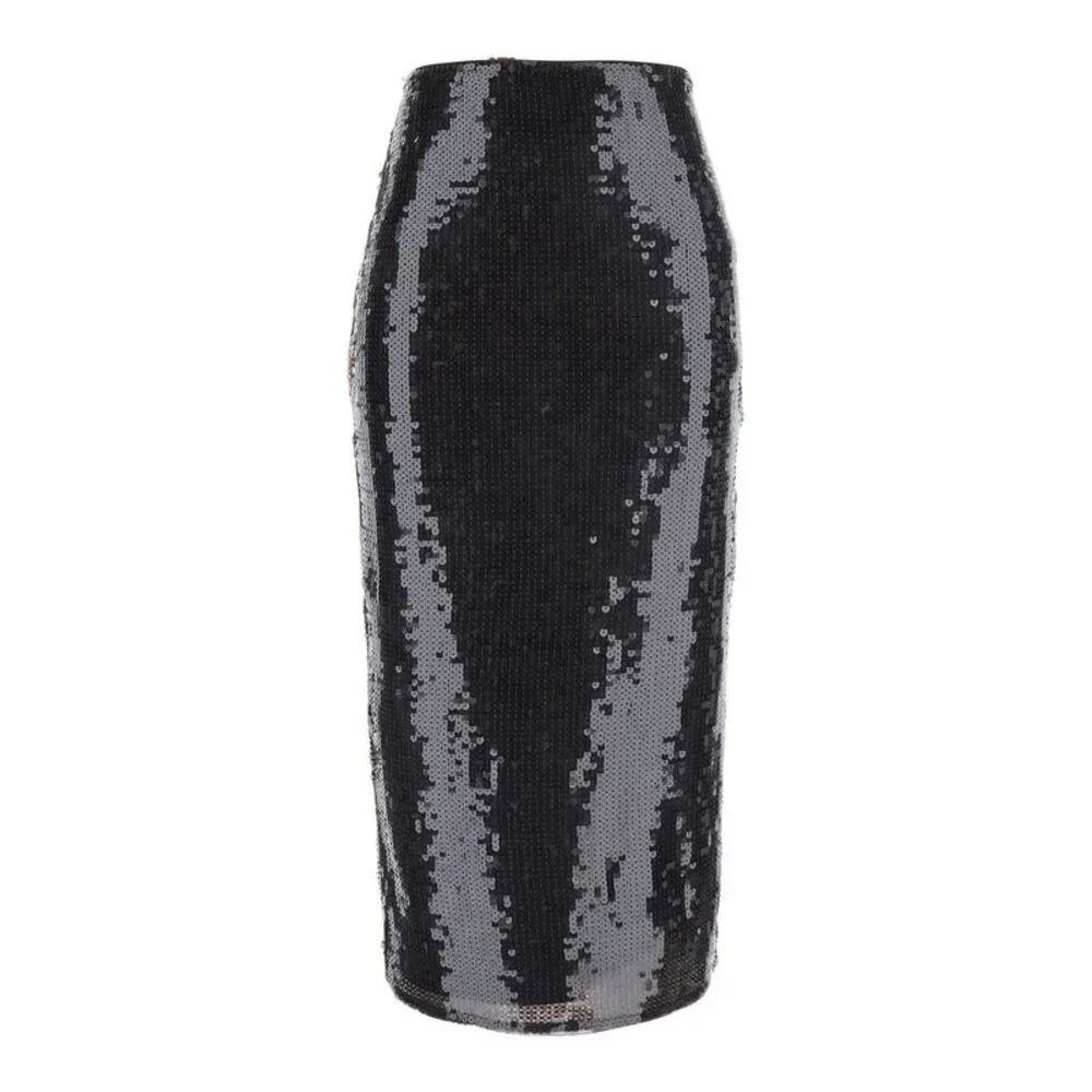Rotate Women Brown Pencil Skirt With All-Over Sequins In Tech Fabric For Women